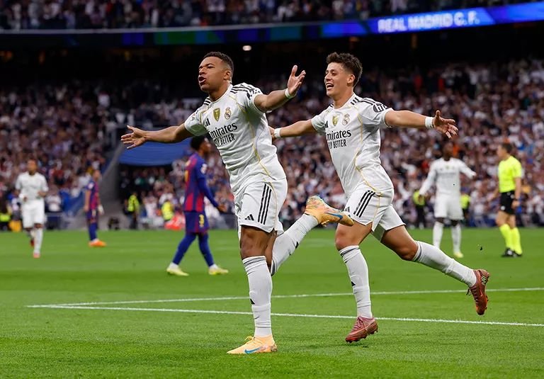Celebración del gol de Mbappé en el Clásico