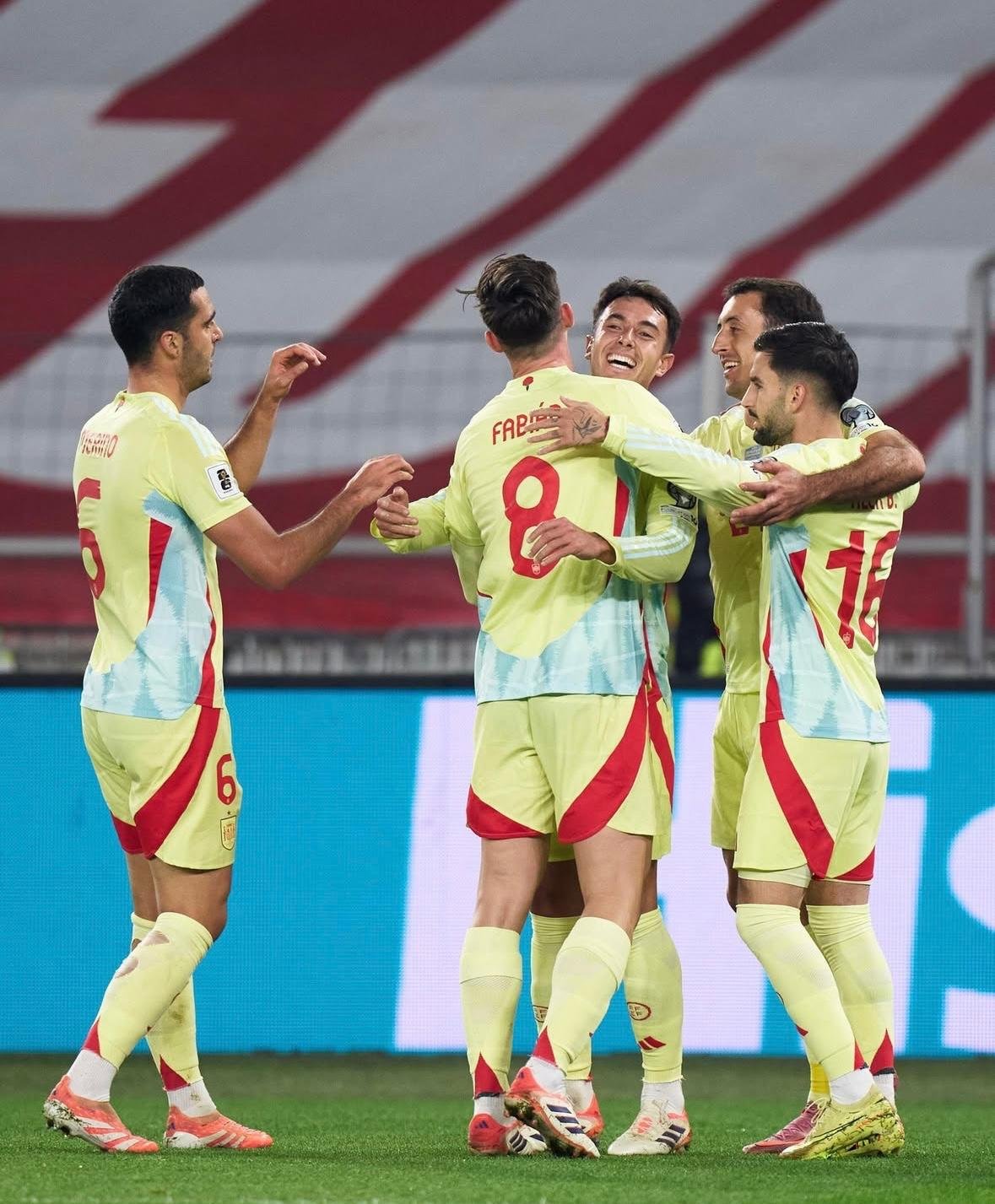 Celebración de un gol de España en el partido ante Georgia